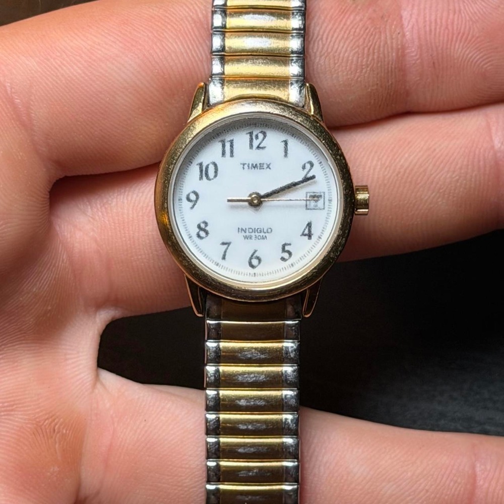 Timex Indiglo women's watch with gold accents and white face